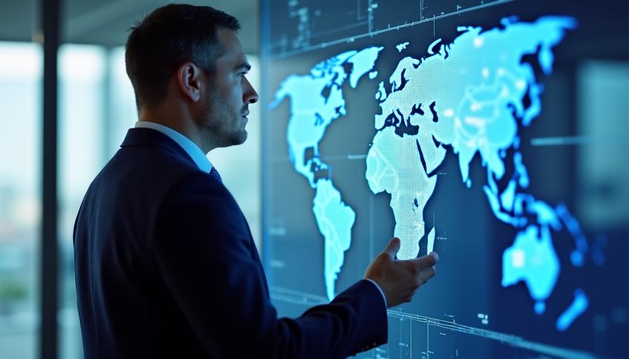 Executive discussing global market trends and strategic foresight